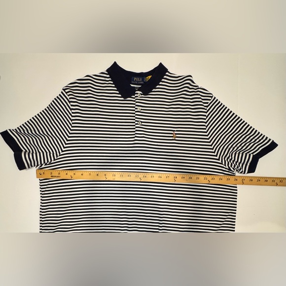 Polo Ralph Lauren Classic Fit Soft Cotton Polo Shirt XXL Navy/White Striped EUC - Picture 11 of 13
